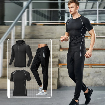 3-Piece Men's Performance Compression Tracksuit Set for Fitness and Training