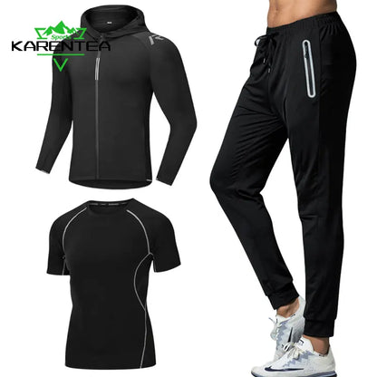 3-Piece Men's Performance Compression Tracksuit Set for Fitness and Training