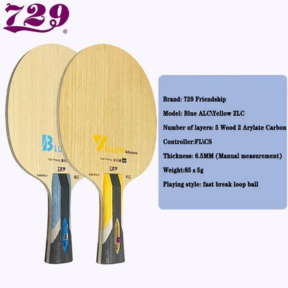 729 Friendship Yellow and Blue ALC Table Tennis Blade 5 Wood 2 AD Arylate Carbon