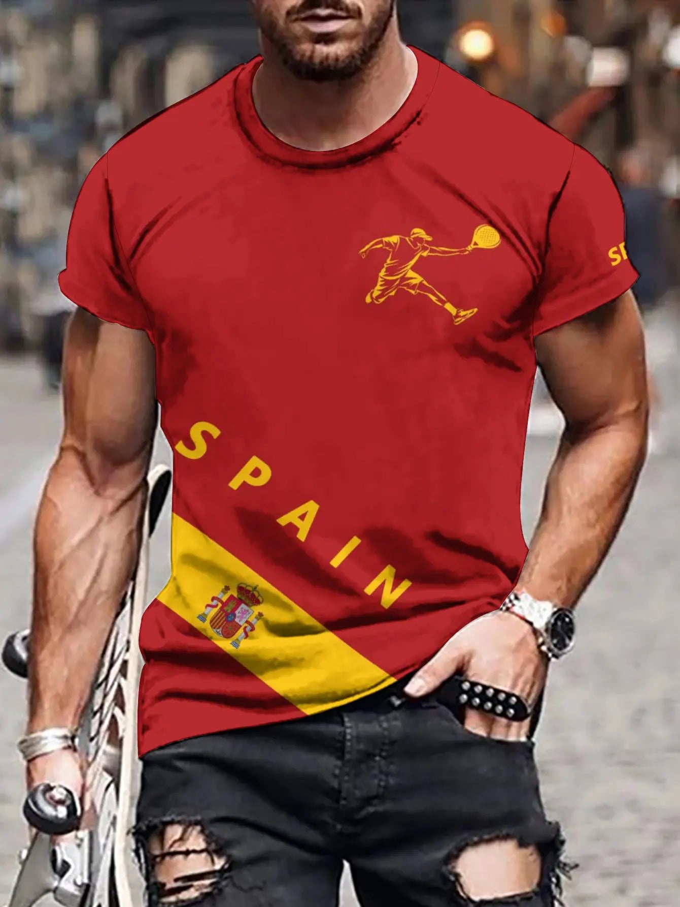 Spain Oversized Men’s T-Shirt – Flag Fan Jersey for Padel